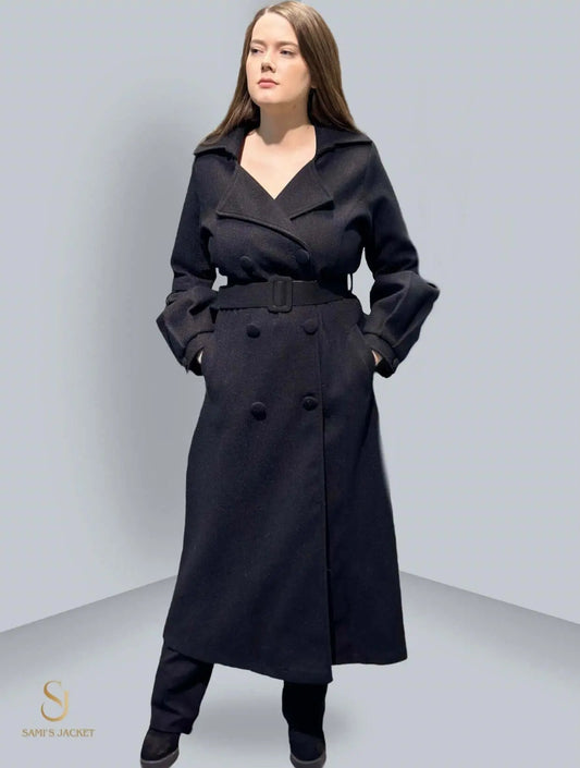 Stylish Model 1031 long winter coat for women in black, perfect for chilly weather and elegant outfits.