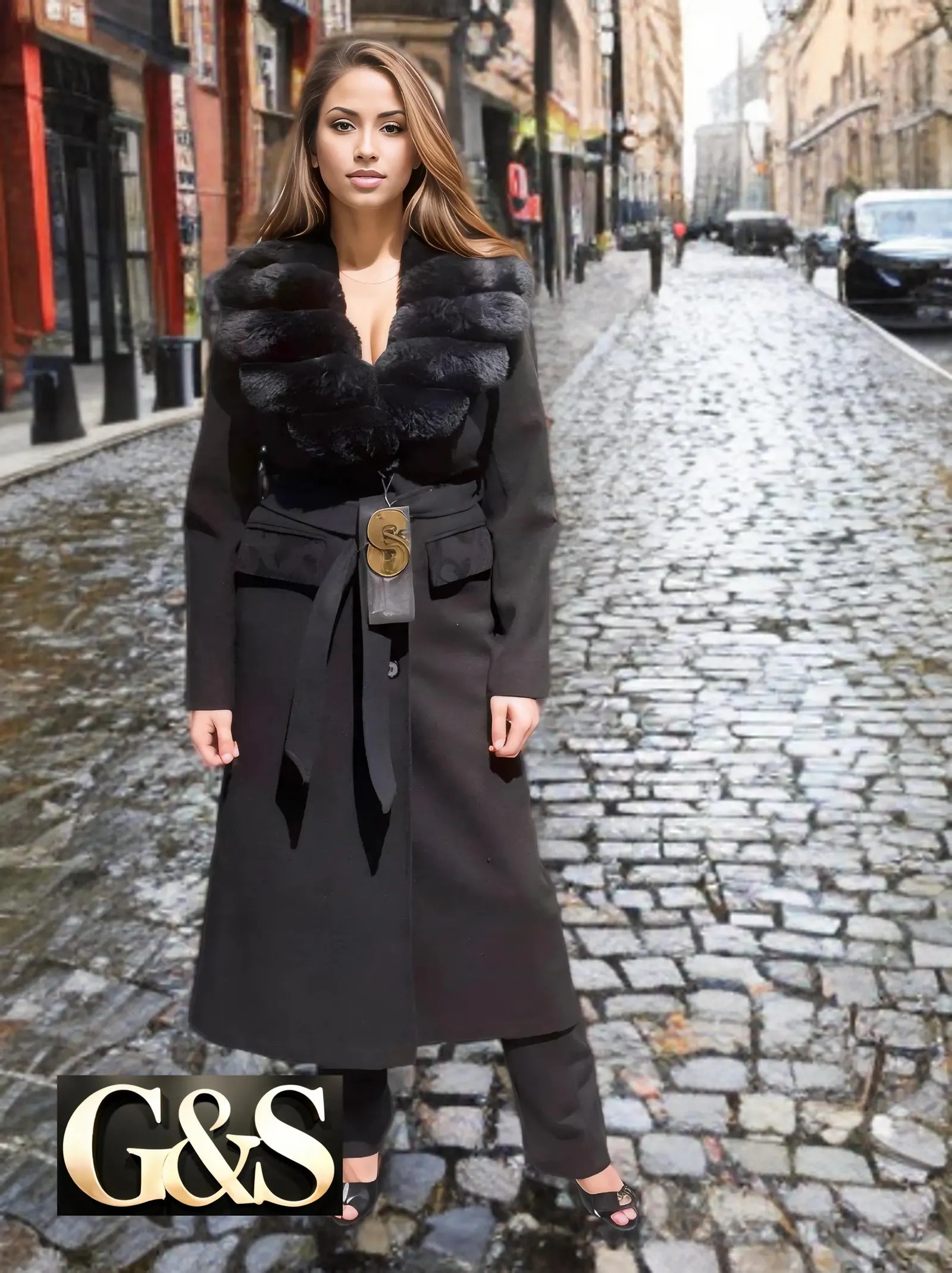 Model 1041 Women Long Coat Polyester 65 Wool 35 - G&S