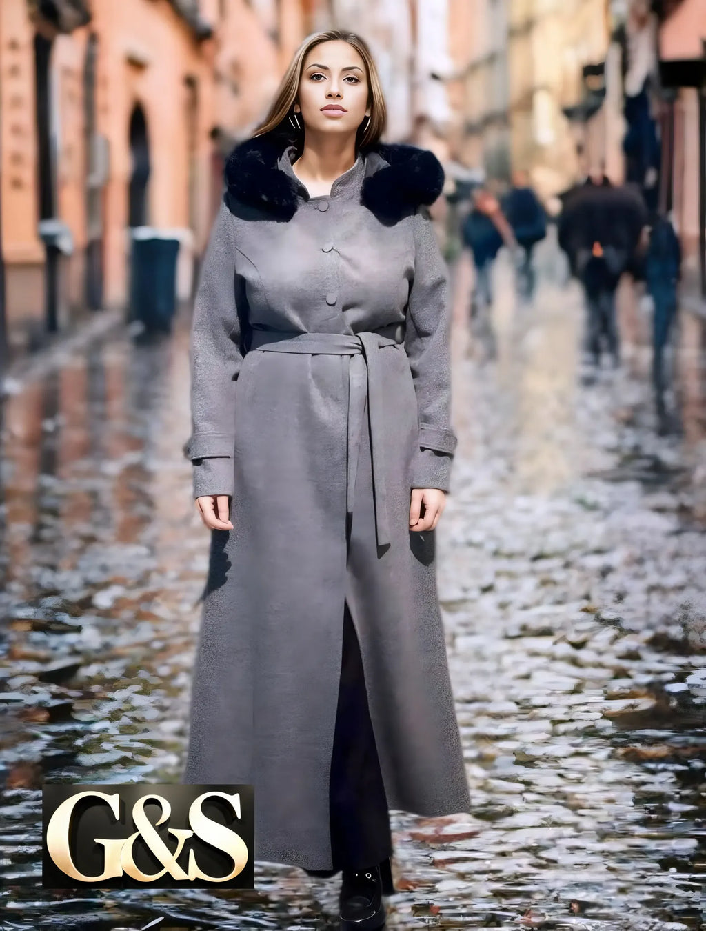 Model 1017 Women Long Coat - Side | Sami's Jackets